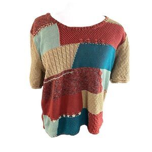 Vtg Koret SZ M Patchwork Cottagecore Sweater Mixed Print Embroidered 80s Artsy